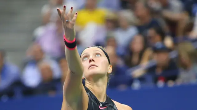 Petra Kvitova of Czech Republic serves