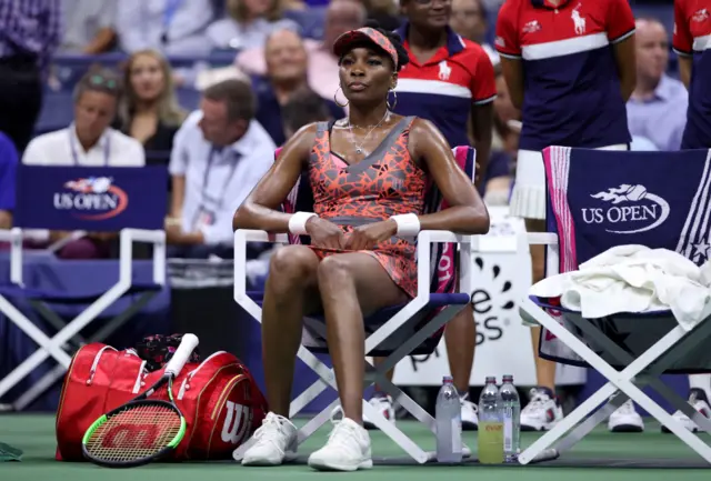 Venus Williams of the United States looks on during the change of ends