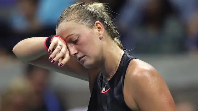 Petra Kvitova of Czech Republic looks dejected