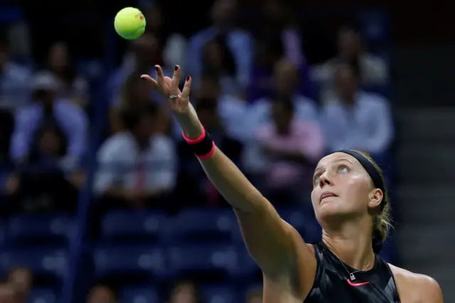 Petra Kvitova of the Czech Republic prepares to serve