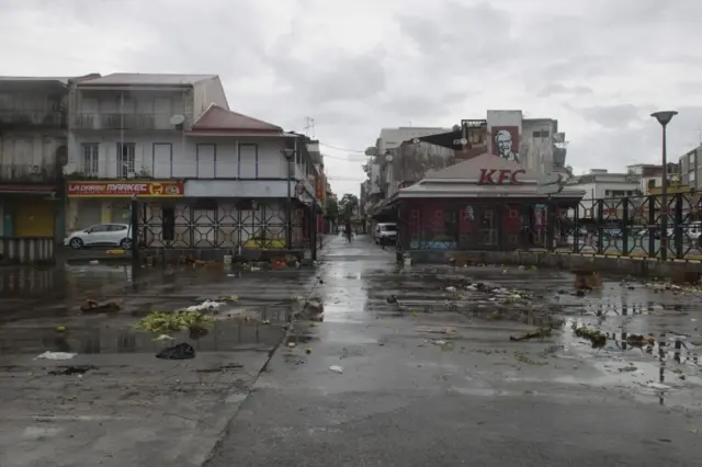 Scattered debris in Pointe-a-Pitre, on the French overseas island of Guadeloupe