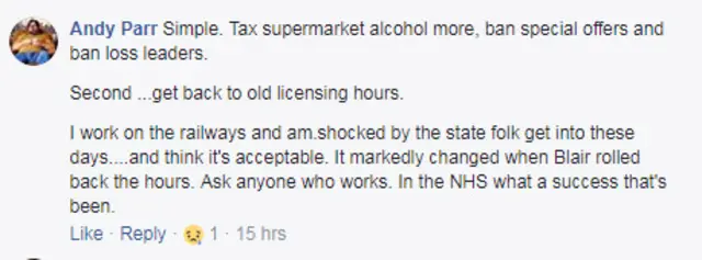 FB post about taxing alcohol