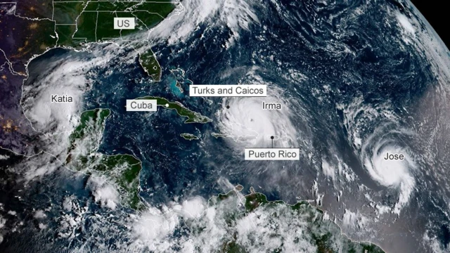 Satellite image showing three storm over Caribbean