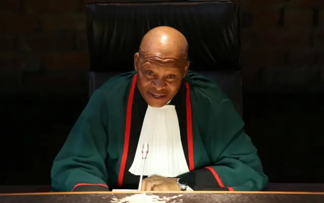 South Africa's Chief Justice Mogoeng Mogoeng gestures as he makes a ruling at the Constitutional Court in Johannesburg, South Africa ,June 22,2017.