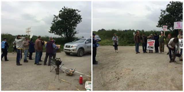 Anti fracking protestors outside site at Kirby Misperton