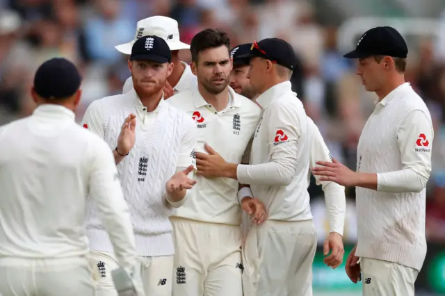 England celebrate dismissing Kraigg Brathwaite