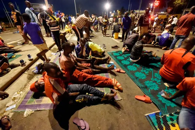 Protesters at the all-night vigil in Lomé