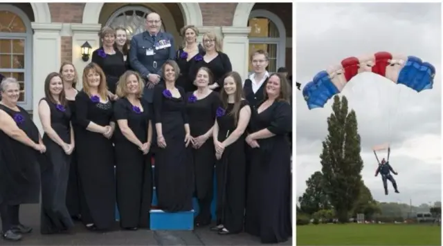 Military Choir and parachutist