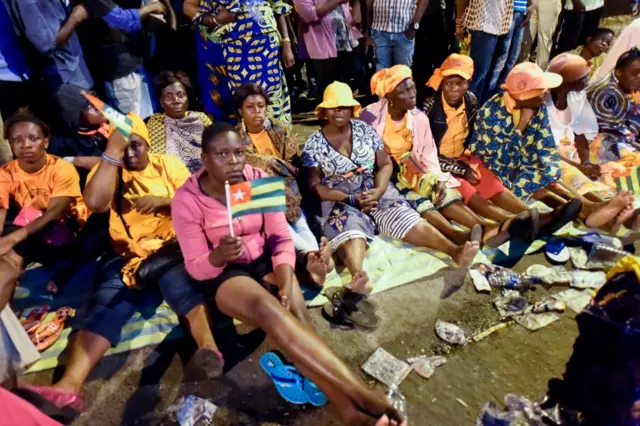 Protesters at the all-night vigil in Lomé