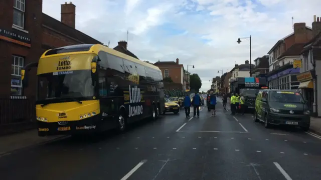 Team buses in Newmarket