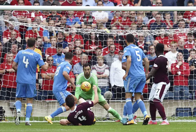 Aberdeen goalkeeper Joe Lewis makes another save against Hearts