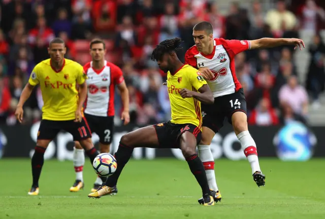 Nathaniel Chalobah of Watford and Oriol Romeu of Southampton
