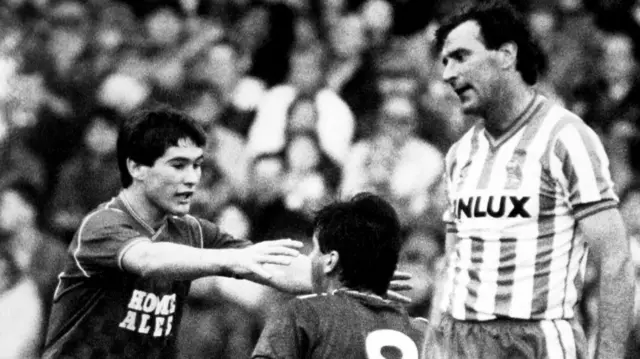 Nigel Clough and Neil Webb celebrate for Forest