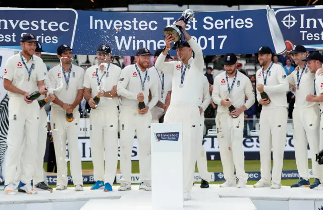Joe Root and team mates celebrate