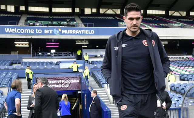 Hearts striker Kyle Lafferty looks disappointed at Murrayfield