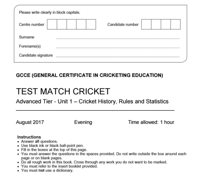 Cricket exam