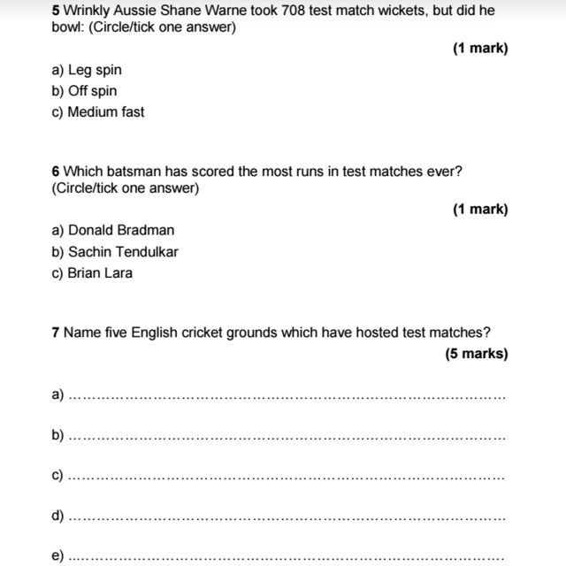 Cricket exam