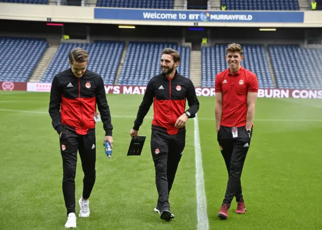 Aberdeen's Scott Wright, Graeme Shinnie and Ryan Christie look in good spirits