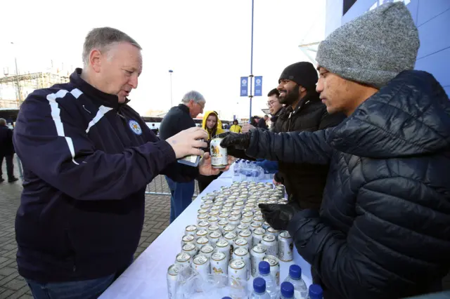 Fans at Leicester receive a free can of beer