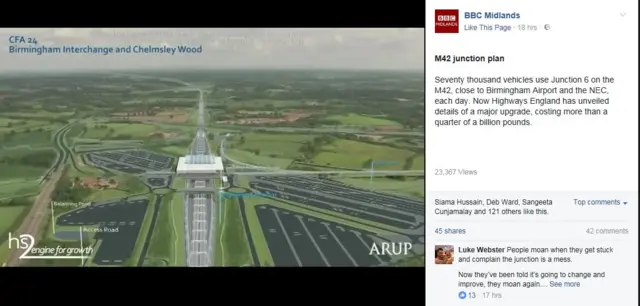 M42 consultation - Facebook post on BBC Midlands