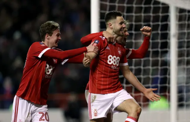 Nottingham Forest celebrate a goal against Arsenal