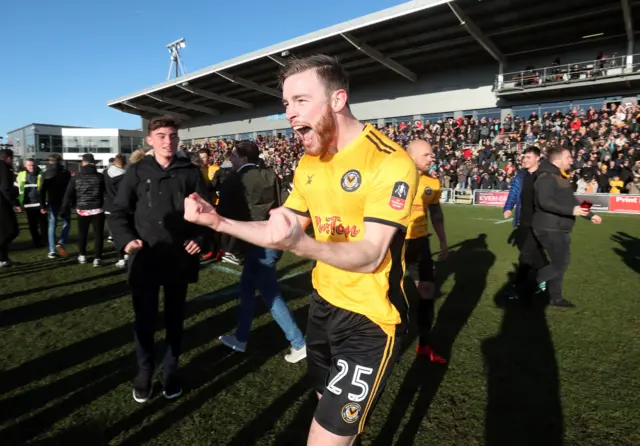 Newport celebrate beating Leeds in the FA Cup