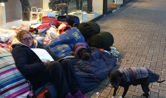 Kerry, homeless and pitched up outside a store in Broadmead