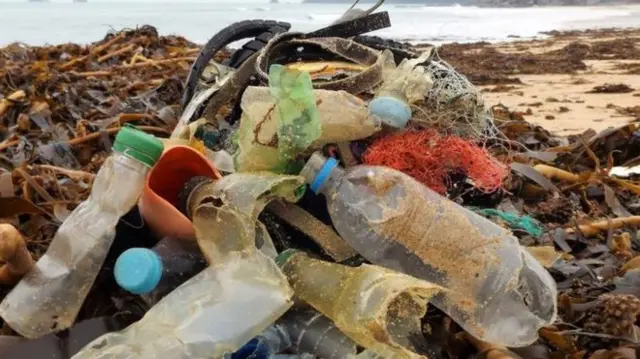 Plastics on a beach