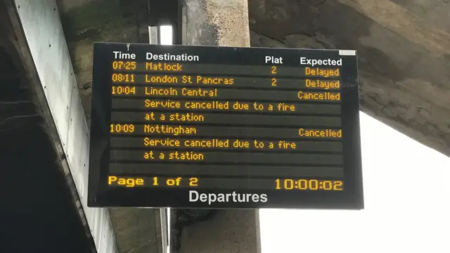 Departures board at Beeston Railway Station