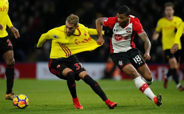 Watford's Roberto Pereyra and Southampton's Mario Lemina