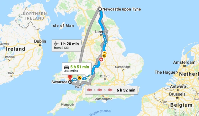 Swansea to Newcastle