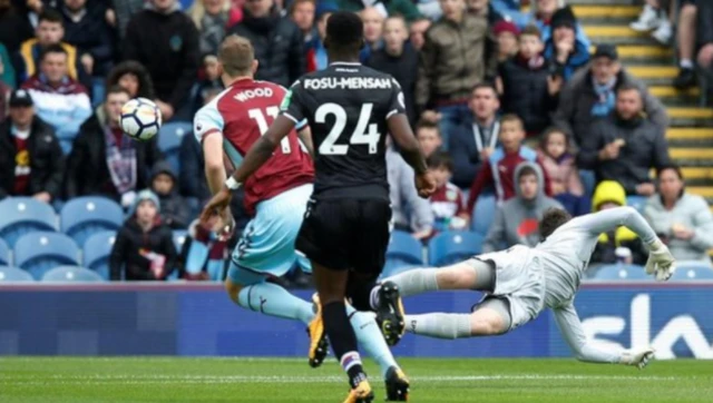 Burnley Chris Wood scores the only goal of September's reverse fixture between the Clarets and Palace