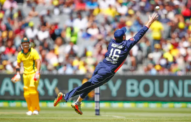 Eoin Morgan leaps