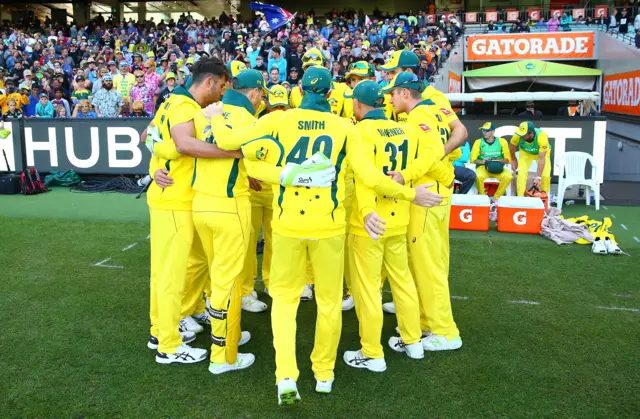 Australia in a huddle