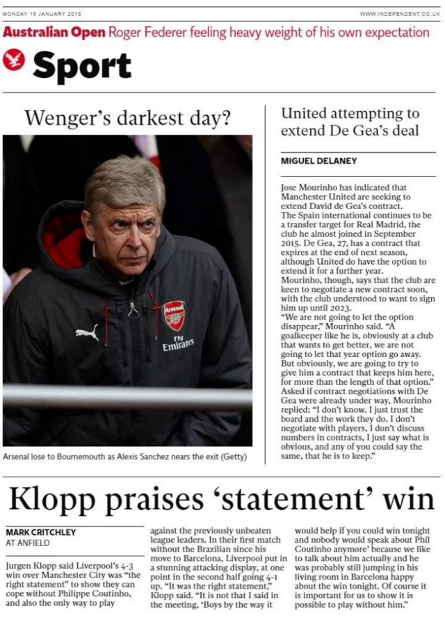 The Independent back page