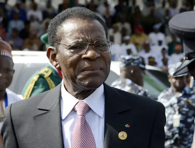 Equatorial Guinea President Teodoro Obiang Nguema Mbasogo arrives to attend the inauguration of Nigerian President Mohammadu Buhari at the Eagles Square in Abuja, on May 29, 2015.