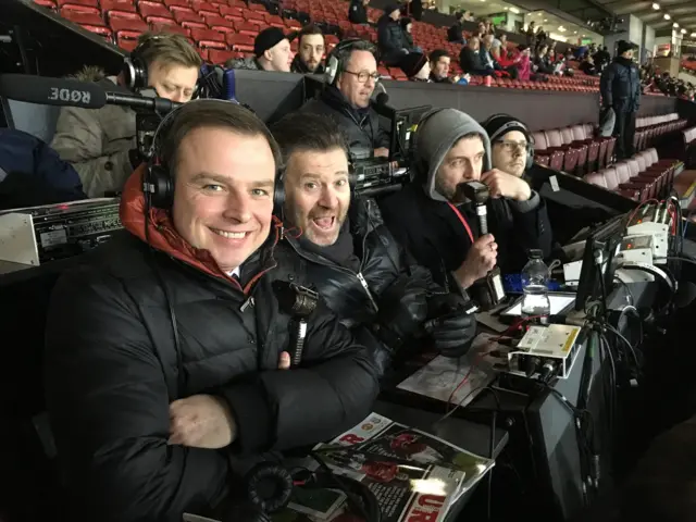 Conor McNamara, Chris Waddle and Mark Chapman are in position at Old Trafford