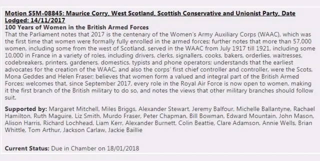 100 Years of Women in the British Armed Forces motion