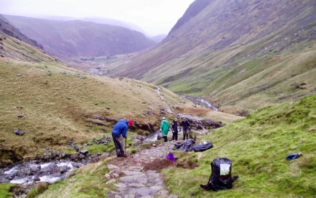 Volunteers working on path in Borrowdale