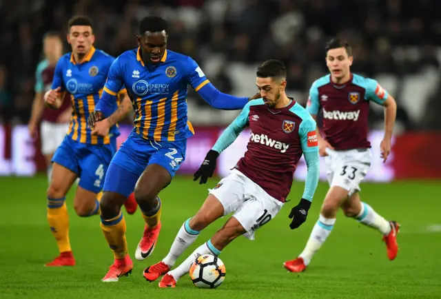 West Ham in action against Shrewsbury