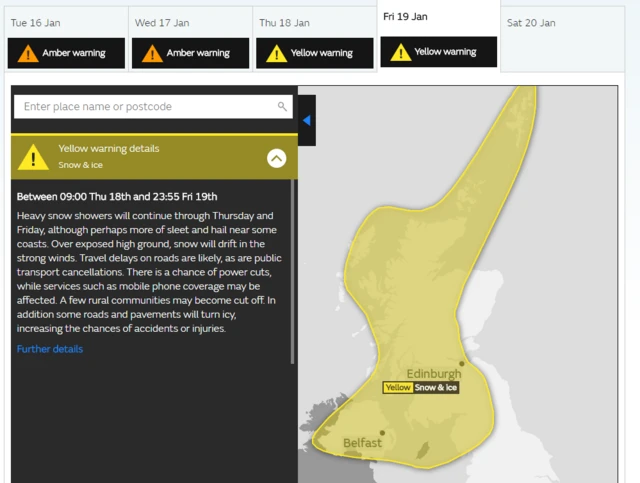 Weather warning from Met Office