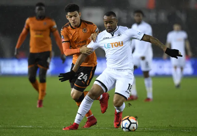 Jordan Ayew in action for Swansea