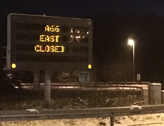 Illuminated sign saying A66 closed.