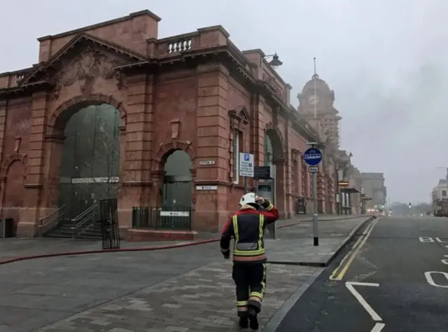 Train station fire scene