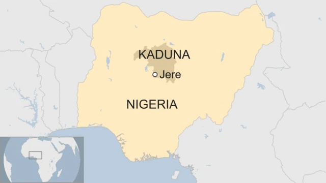 A map showing the location of Jere in Kaduna State, Nigeria