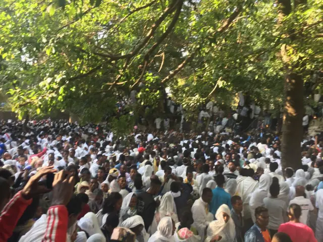 Timkat festival - a wide shot showing the many worshippers in attendance