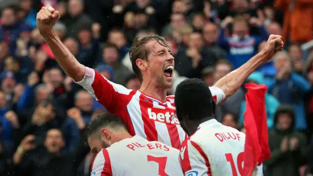 Peter Crouch after scoring this season for Stoke City