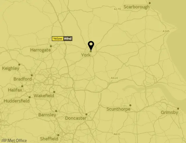 Map of Yorkshire weather warning