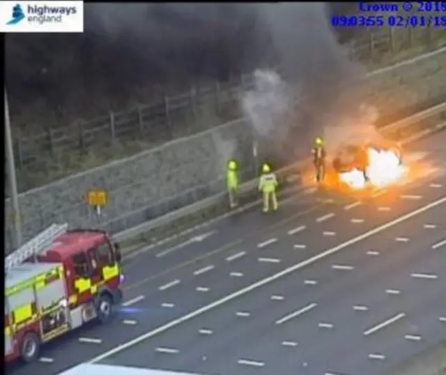 Car fire on M62