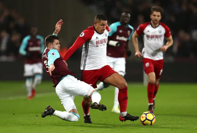 West Brom's Jake Livermore in action against West Ham